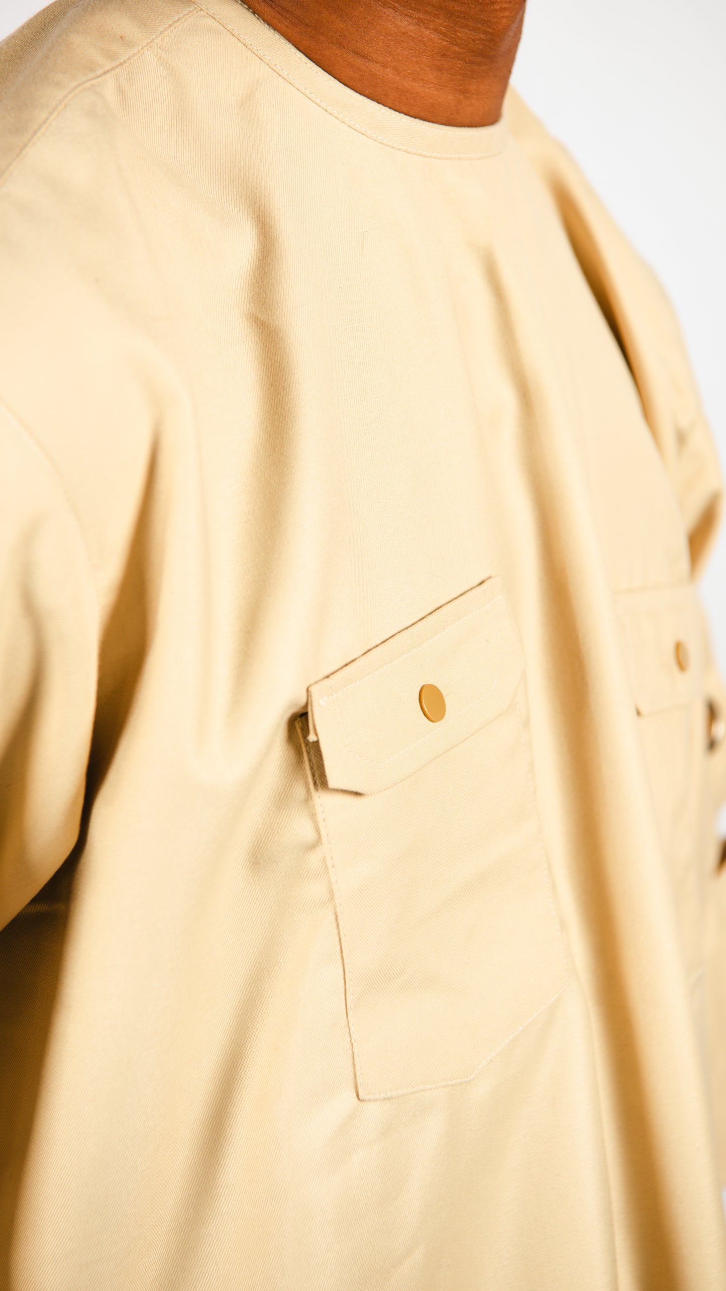Manuél Beige 2 piece Trousers and Layered Top With Cut-out Sleeves