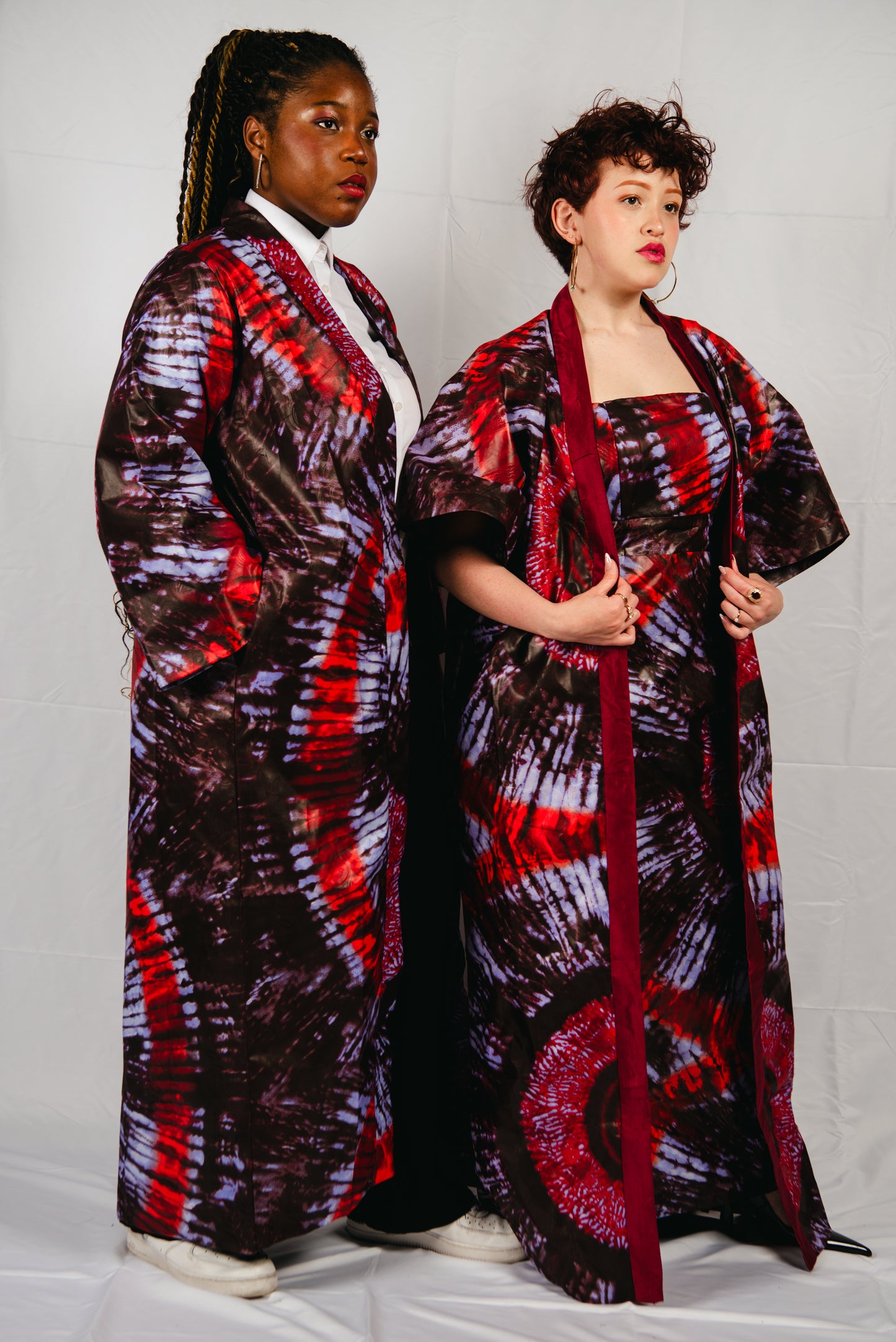 Anayah Red print Sleeveless Dress and Kimono