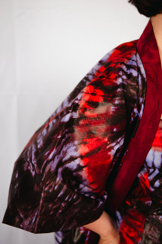 Anayah Red print Sleeveless Dress and Kimono