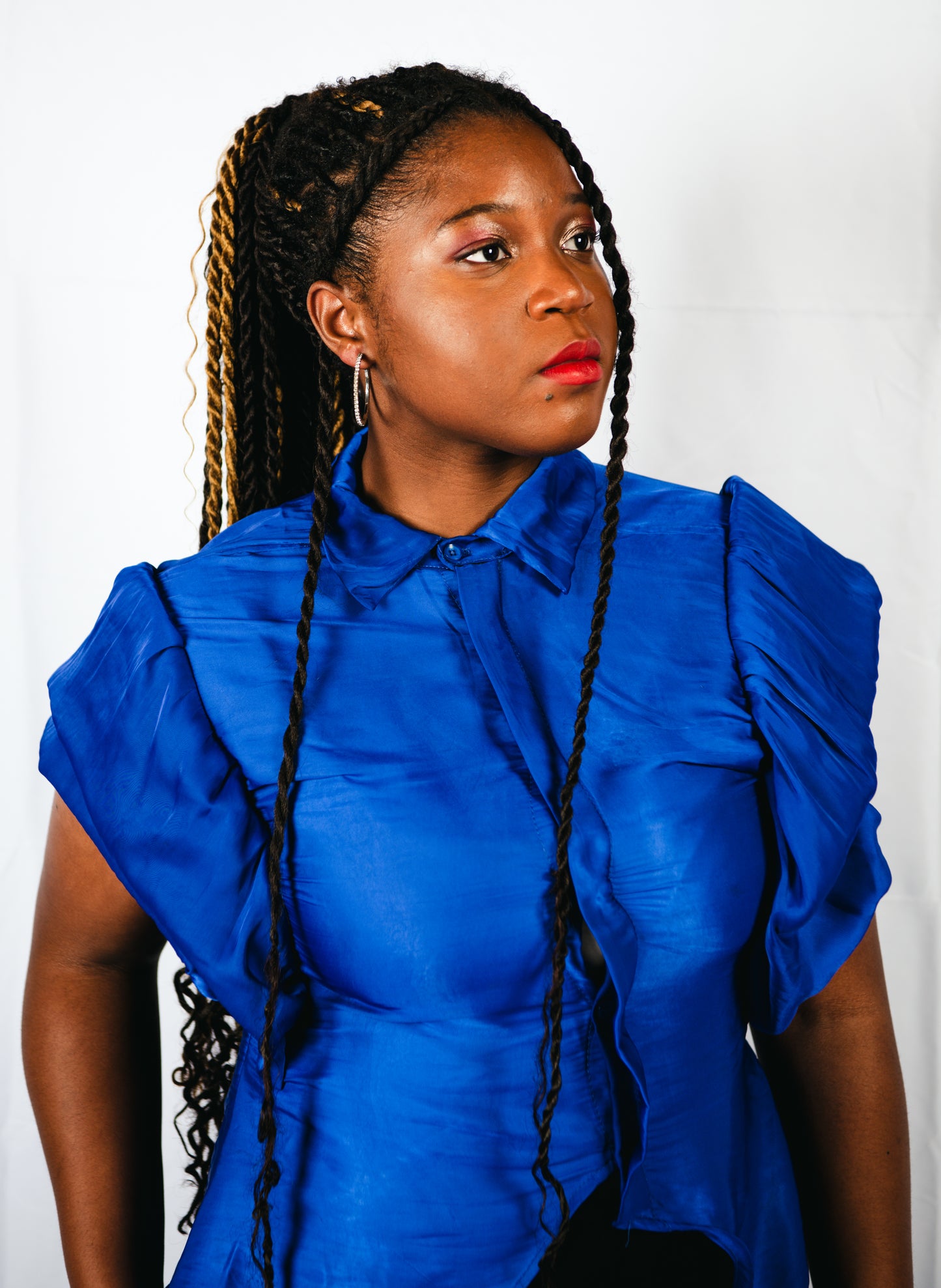 Tiara Ruffled Sleeves Shirt/Blouse- Blue