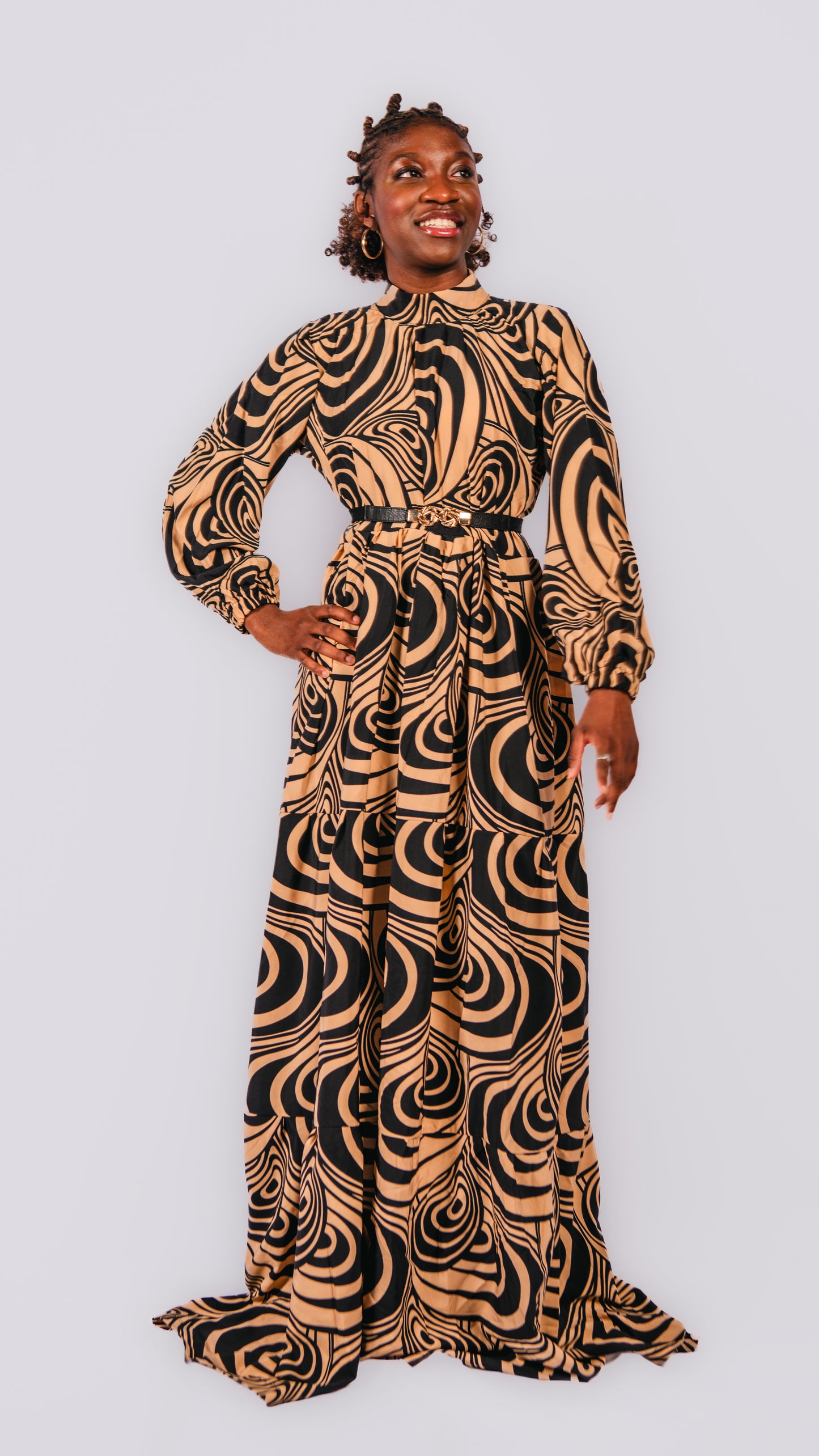 Selma Layered Zebra Print Maxi Dress With patterned Belt