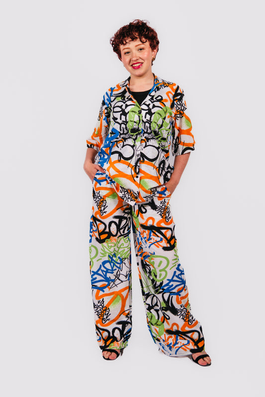 Ahneekah 2 Piece Abstract Print Relaxed Trousers And Shirt