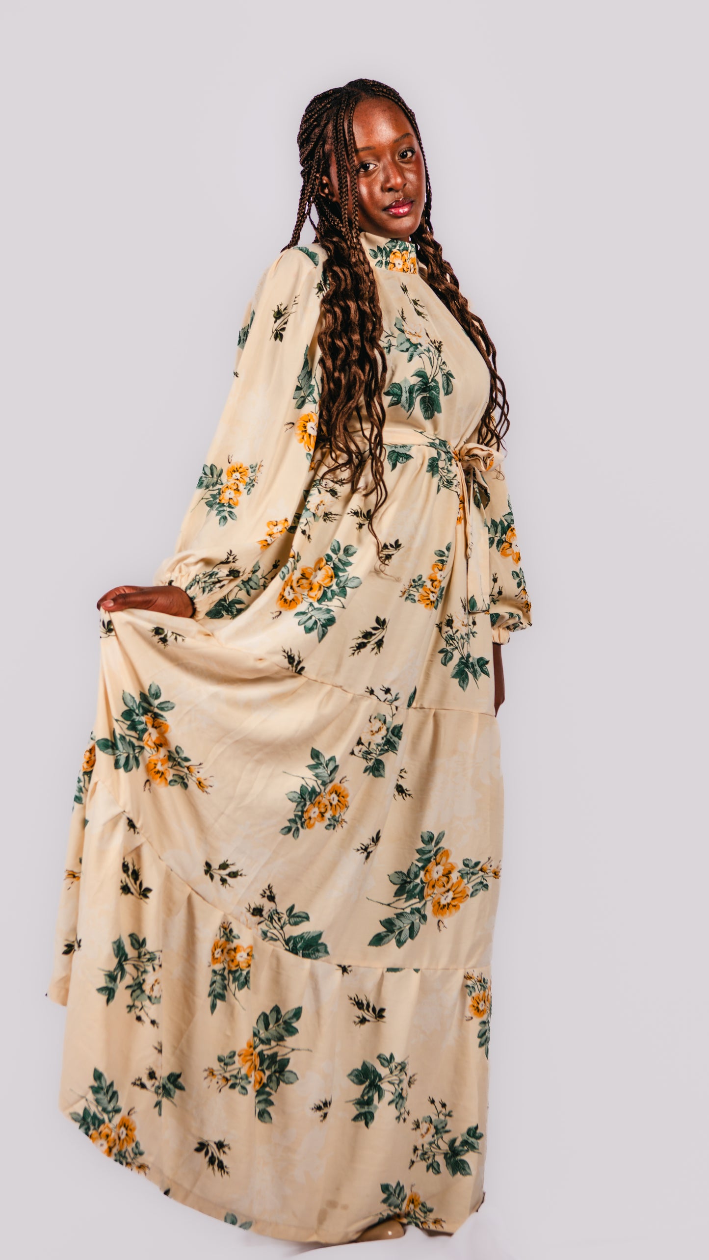 Selma Layered Flowered Maxi Dress With Belt