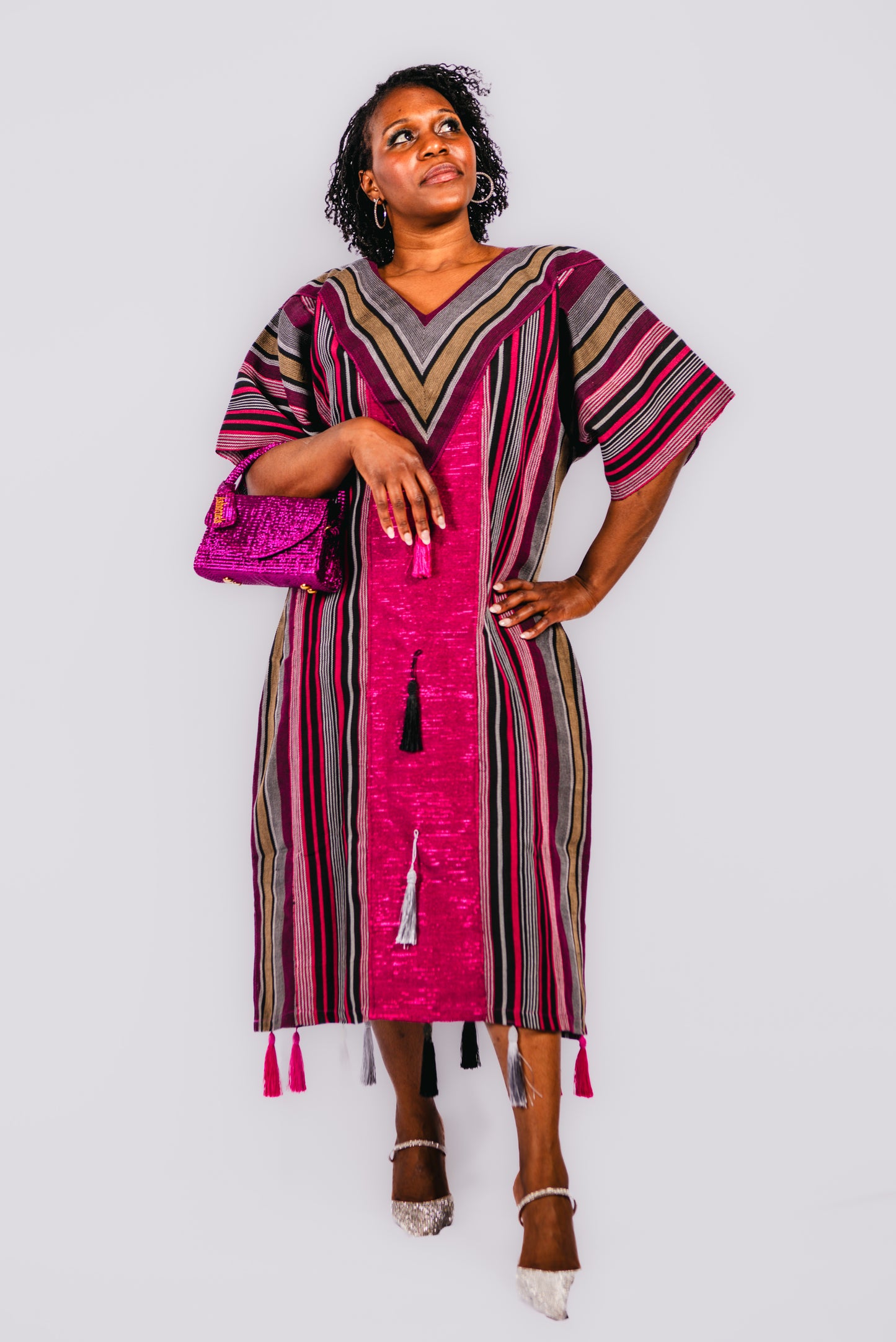 Jadesola Aso-oke Midi dress In Pink