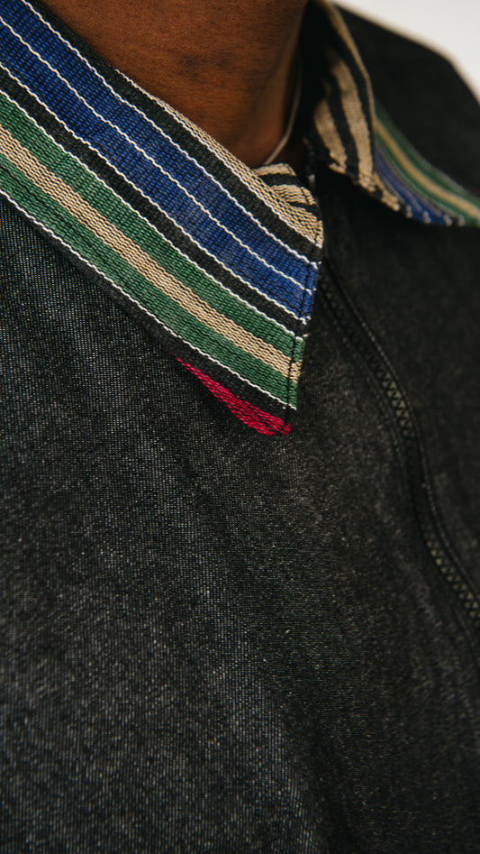 Vyomini 2 piece Set Of Dark Grey Denim Trousers And Collared Shirt