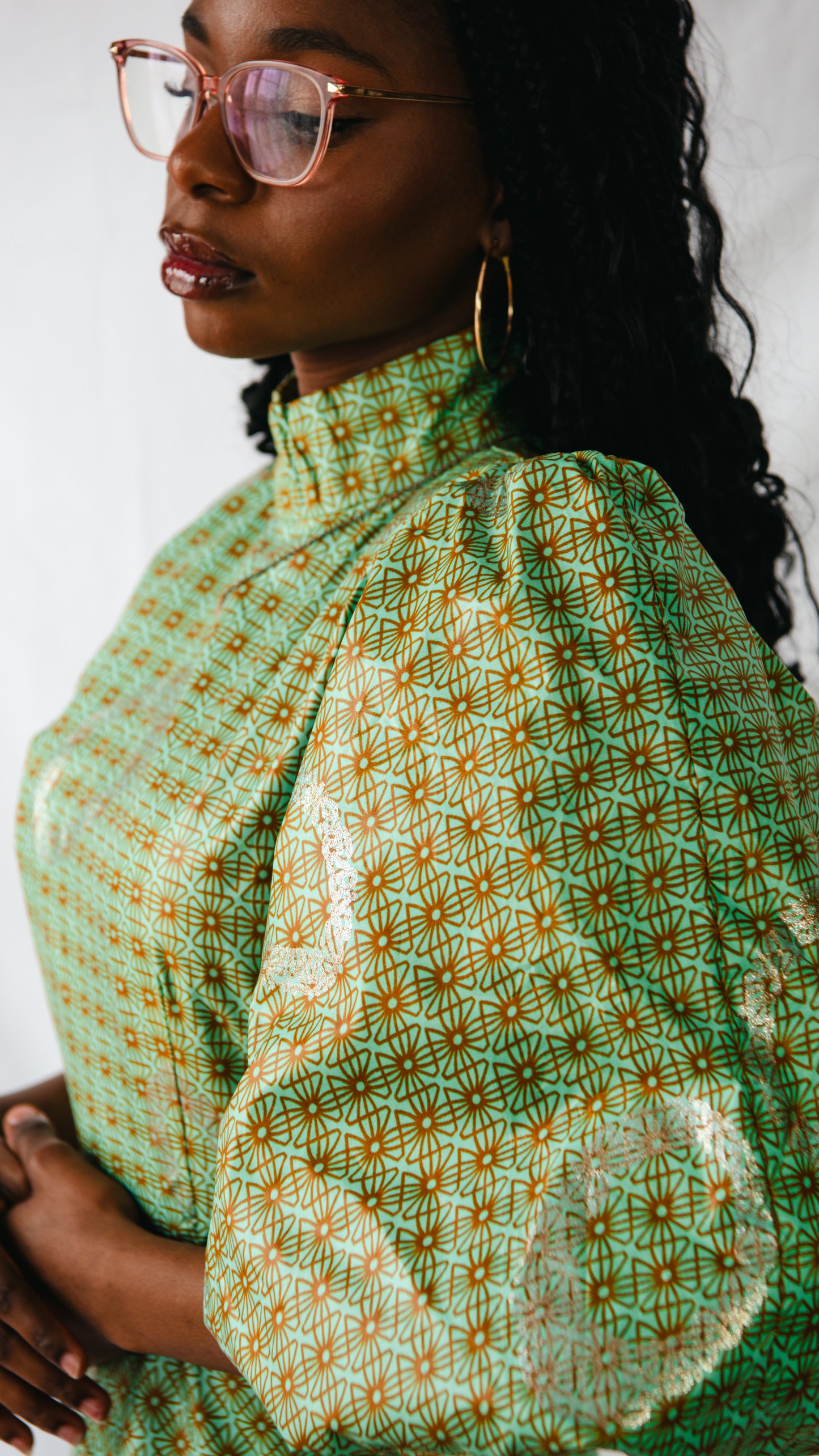 Azaryah Sage Green Patterned Maxi One Sleeve Dress