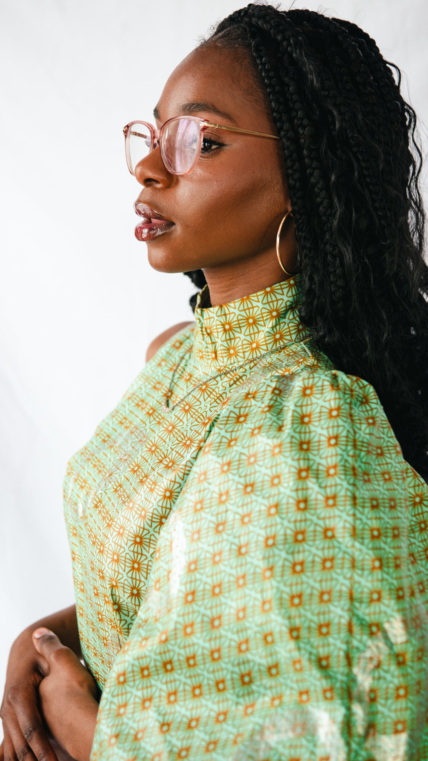 Azaryah Sage Green Patterned Maxi One Sleeve Dress