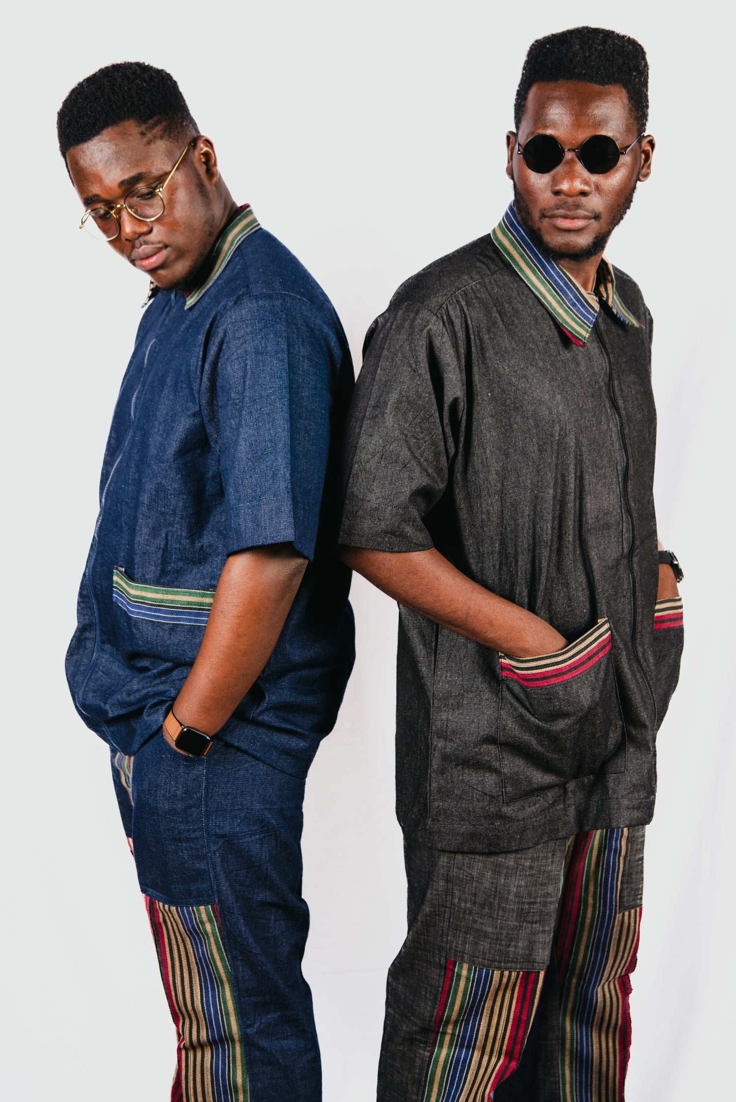 Mabila 2 Piece Asooke Trousers and Oversized Denim Top With Asooke Fabric Pocket
