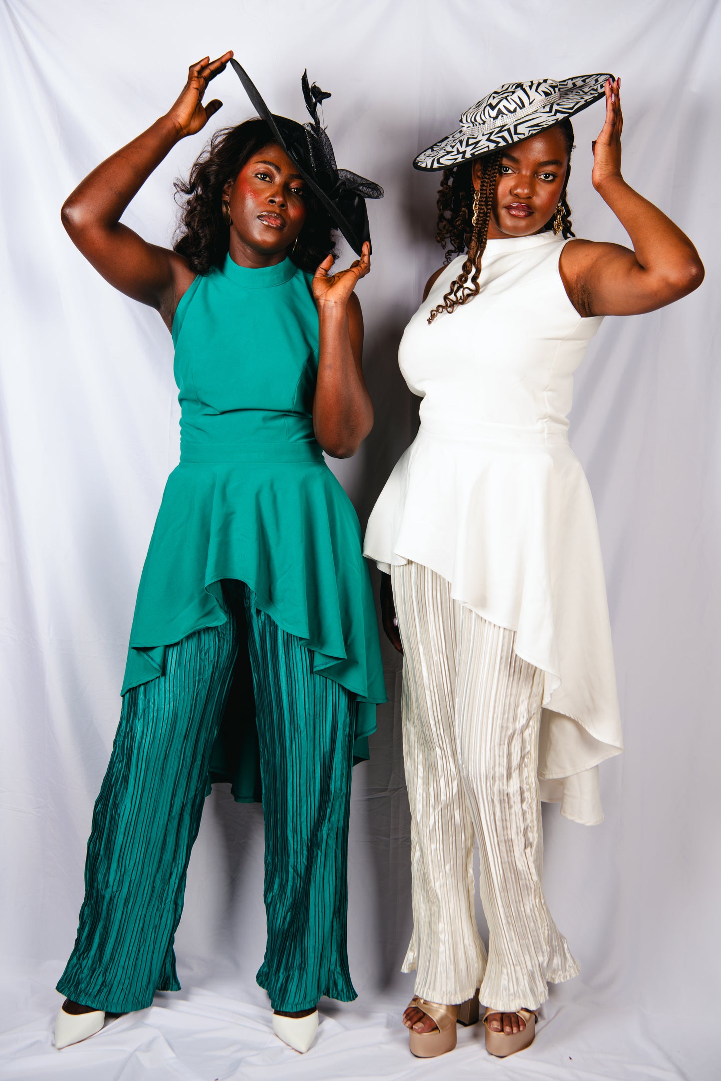 Zuriel 2 Piece Pleated Fabric Trousers And Assymetrical Top in White