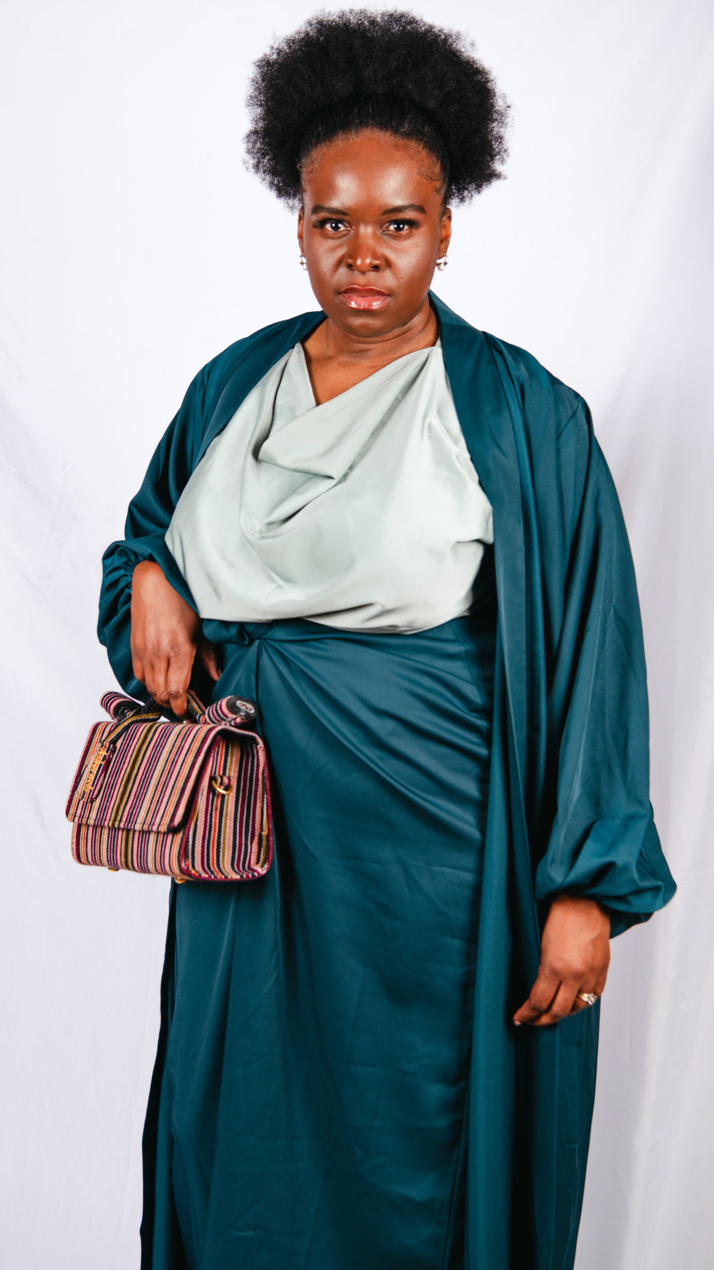 Ofure 3 Piece Wrap Skirt, Sleeveless Top and Kimono-Green