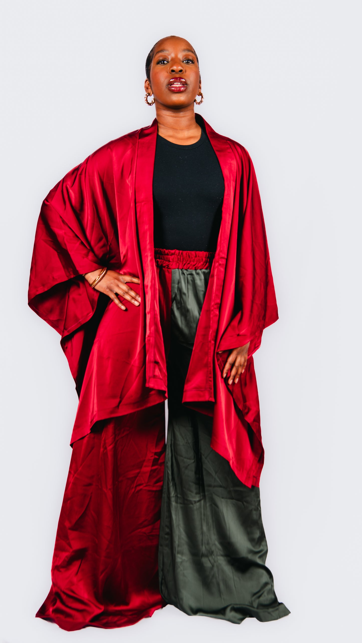 Gianna 2 piece Two-Colour Wide Leg Trousers and Batwing Kimono