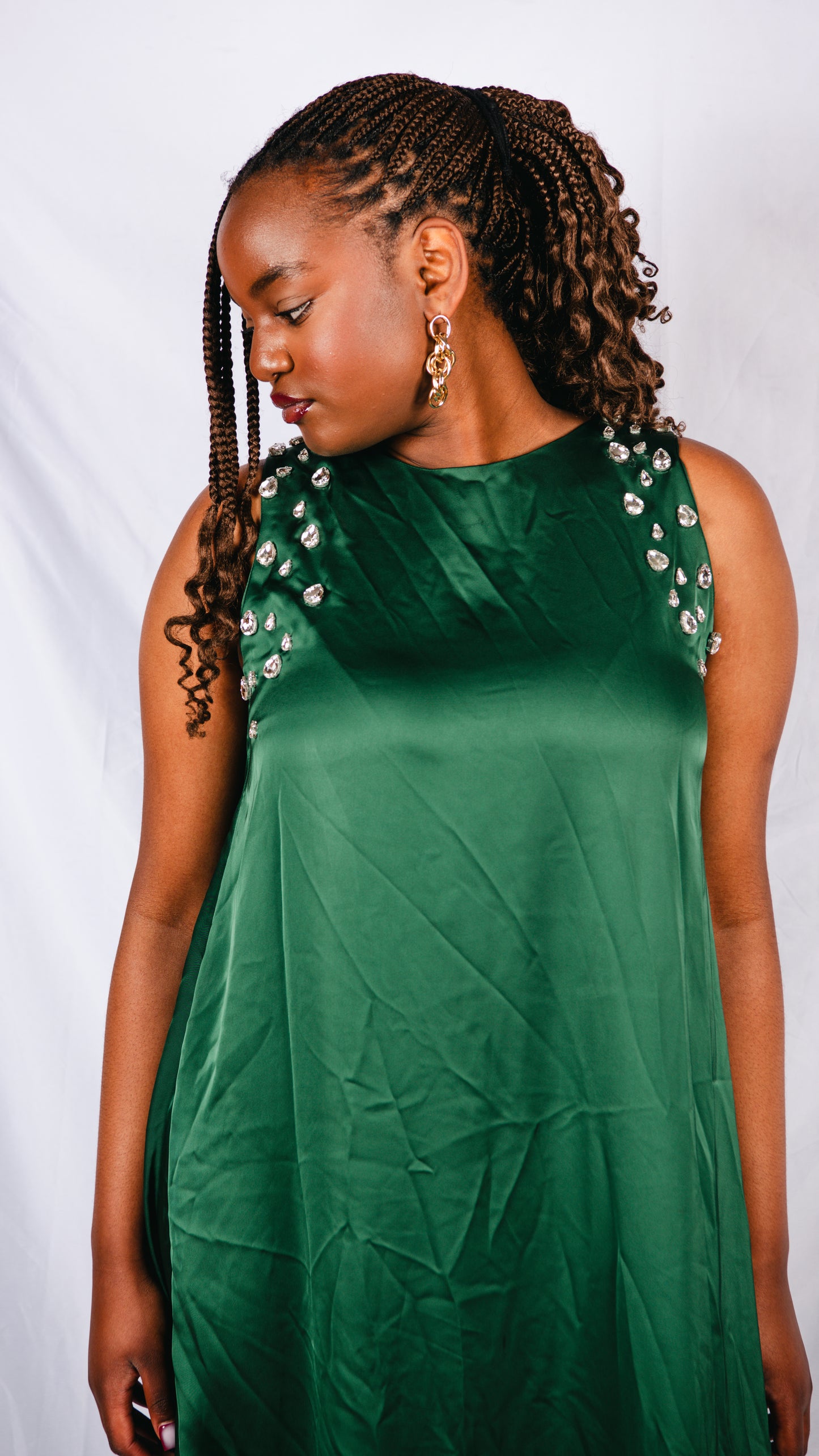 Hanameel Emerald Gree Maxi Dress With Fringe And Rhinestones