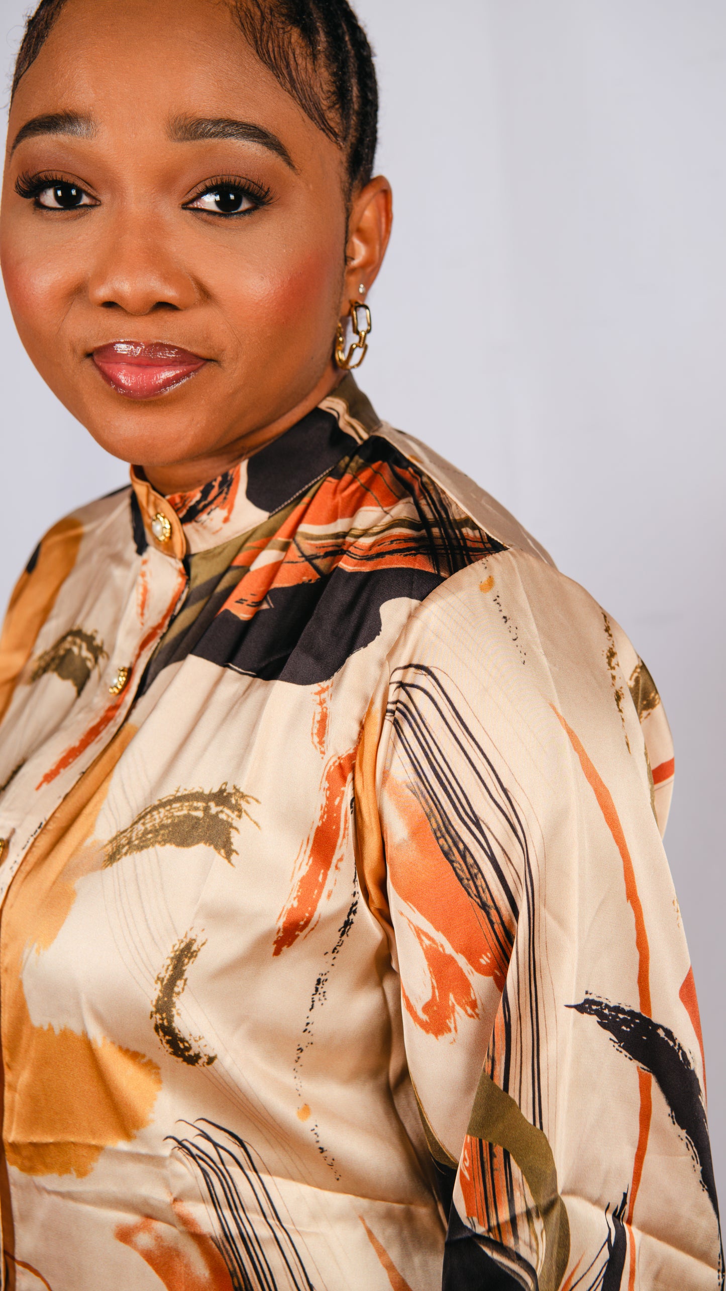 Thabisa 2 Piece Geometric Beige and Brown Patterned Trousers and Shirt