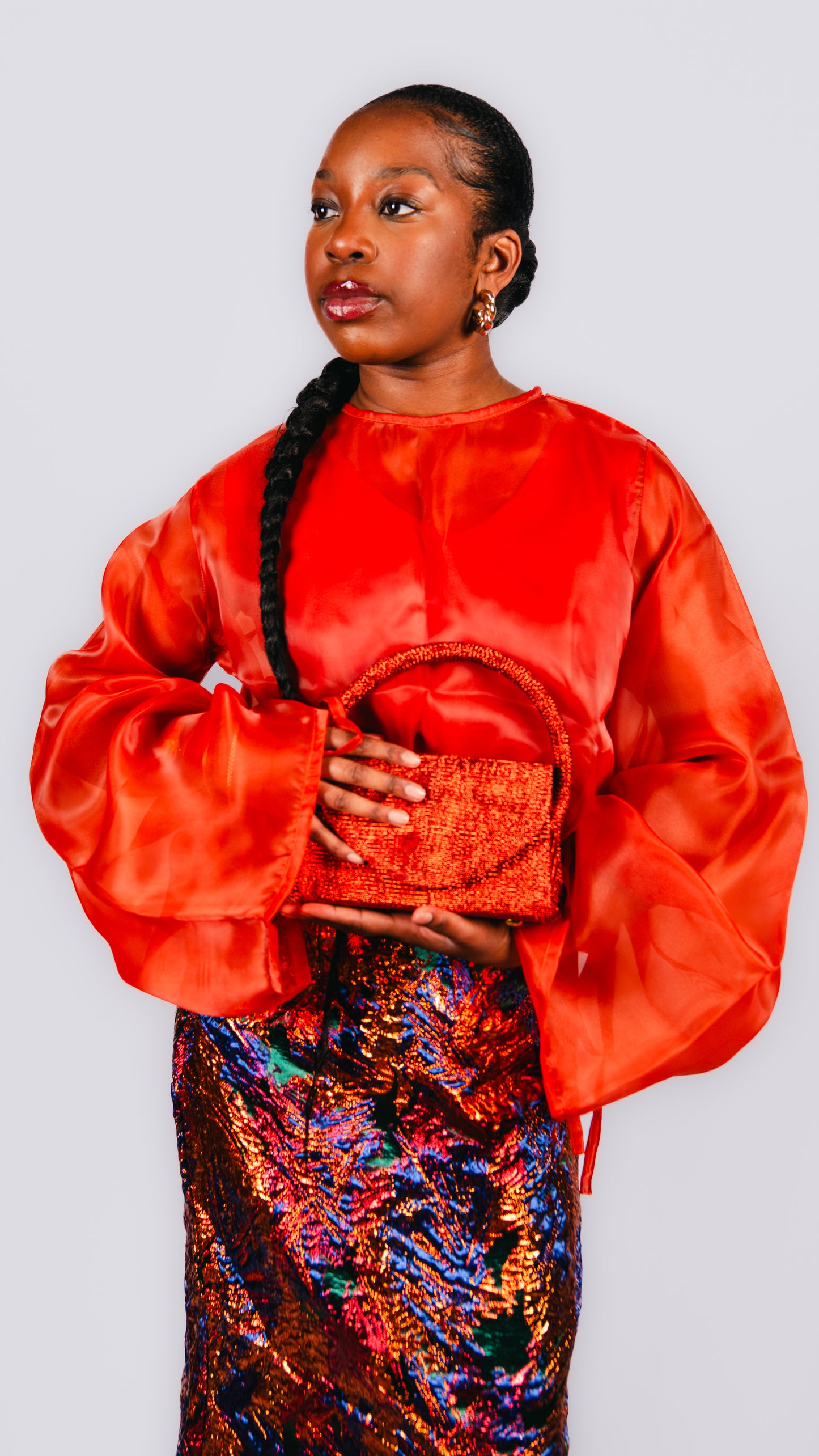 Drusilla 3 Piece Multicolour Damask Maxi Straight Skirt With Inner And Organdy Batwing Sleeves