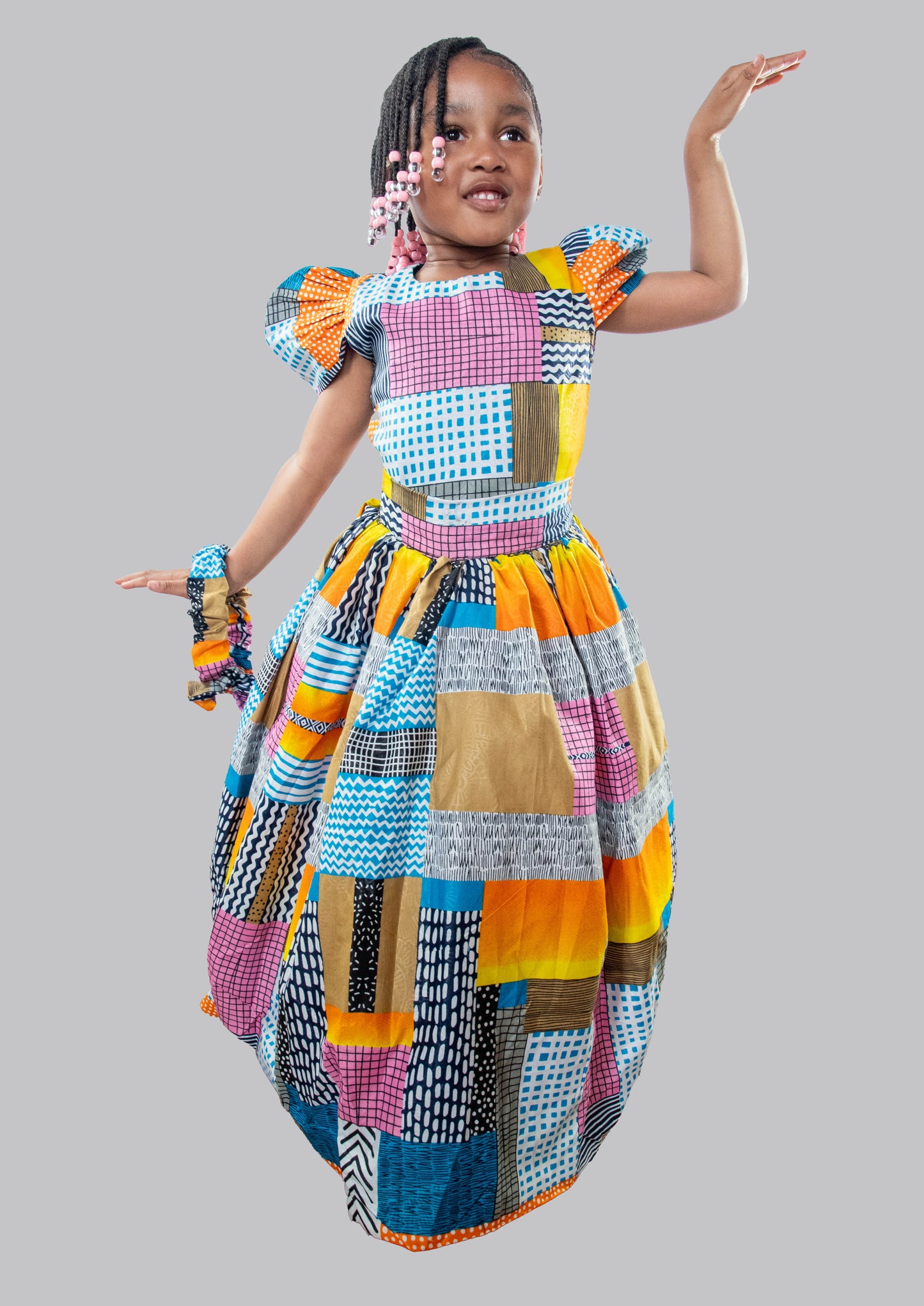 Nala 2 Piece Patchwork Ball Skirt And Blouse With Headband