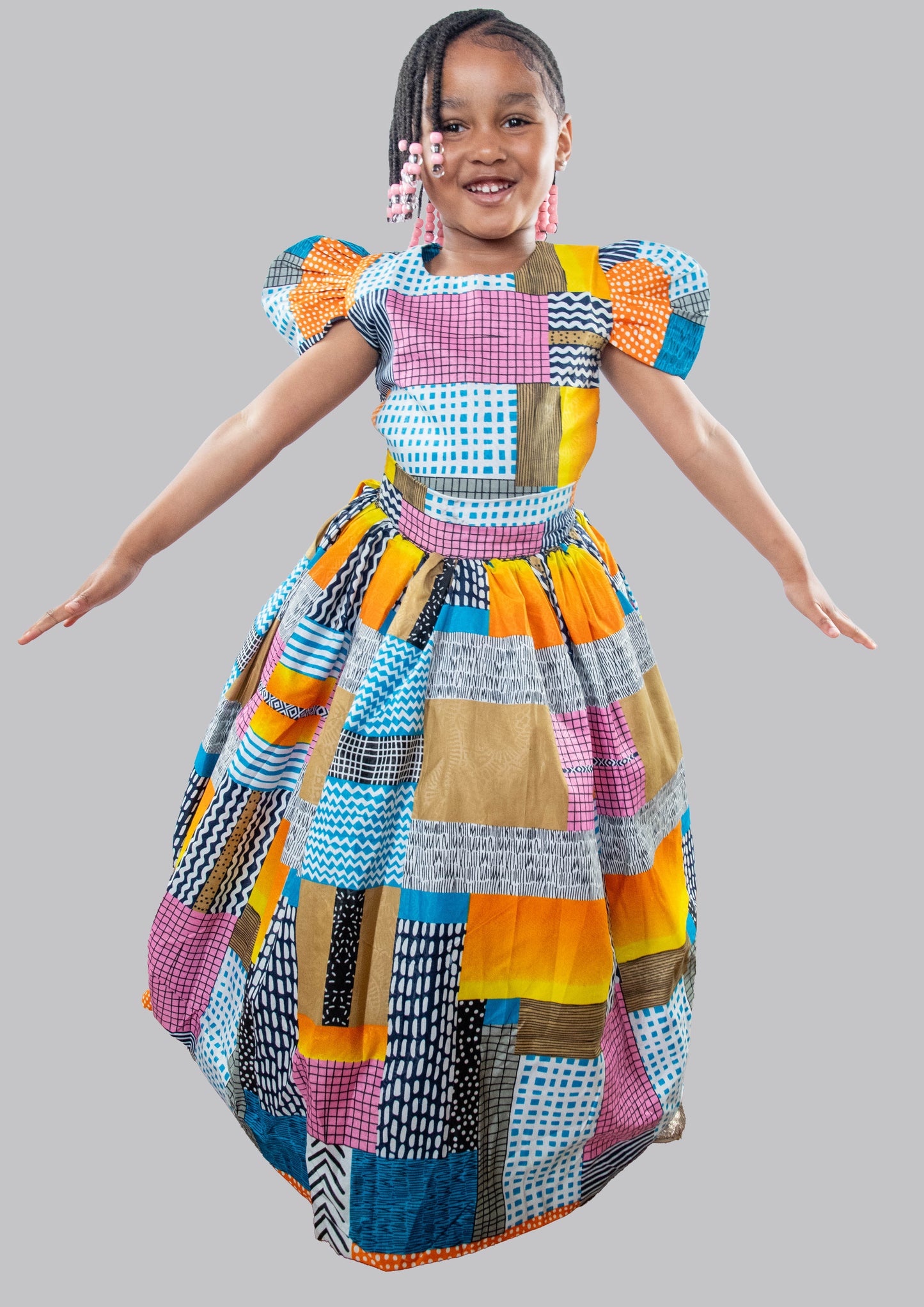 Nala 2 Piece Patchwork Ball Skirt And Blouse With Headband