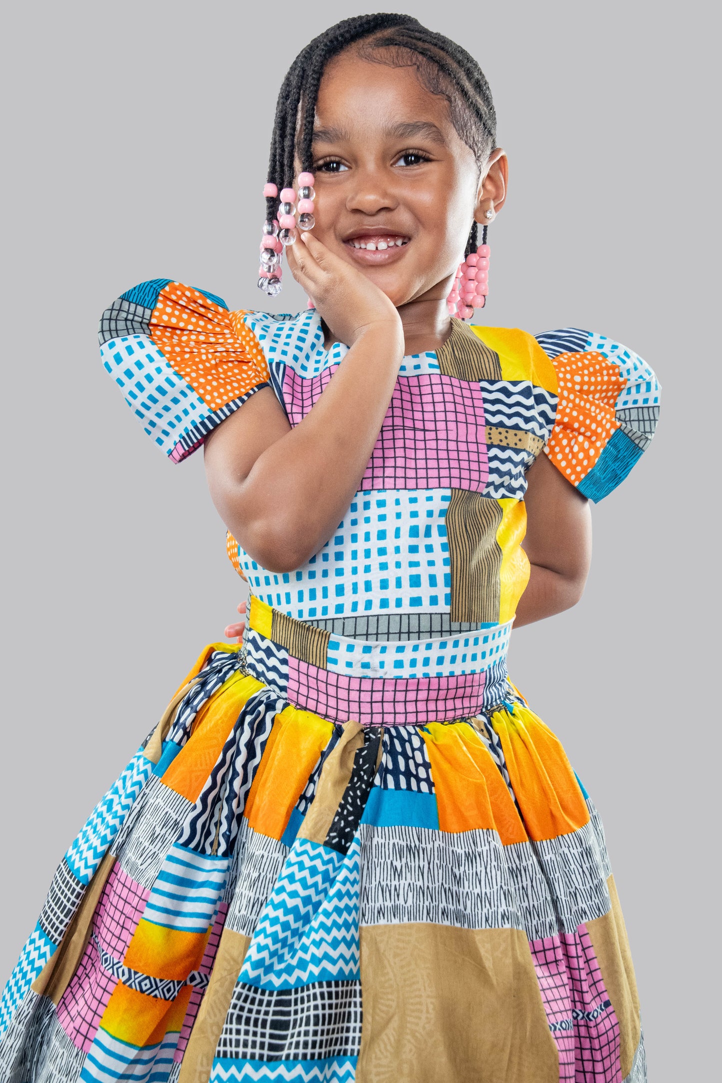 Nala 2 Piece Patchwork Ball Skirt And Blouse With Headband