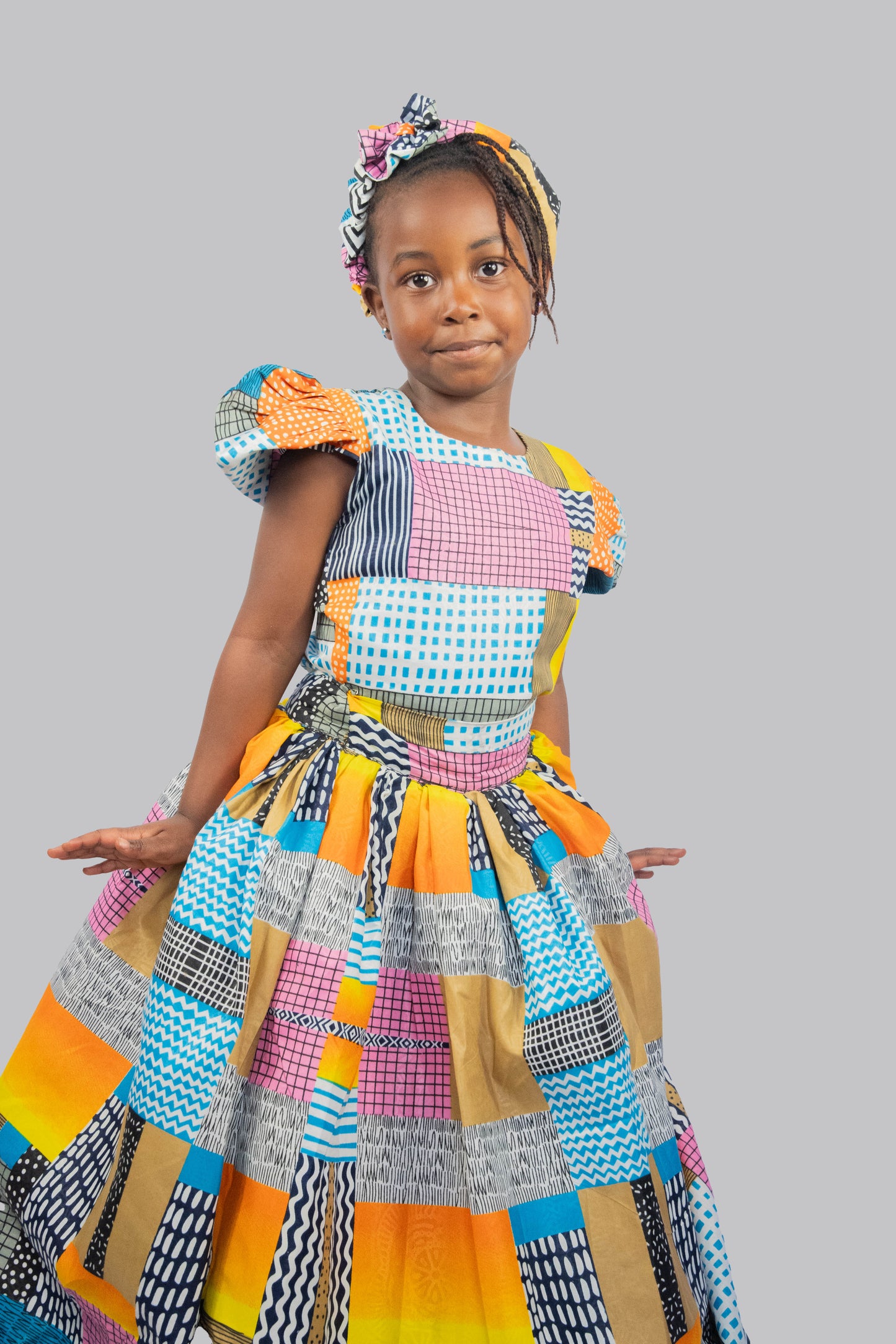 Nala 2 Piece Patchwork Ball Skirt And Blouse With Headband