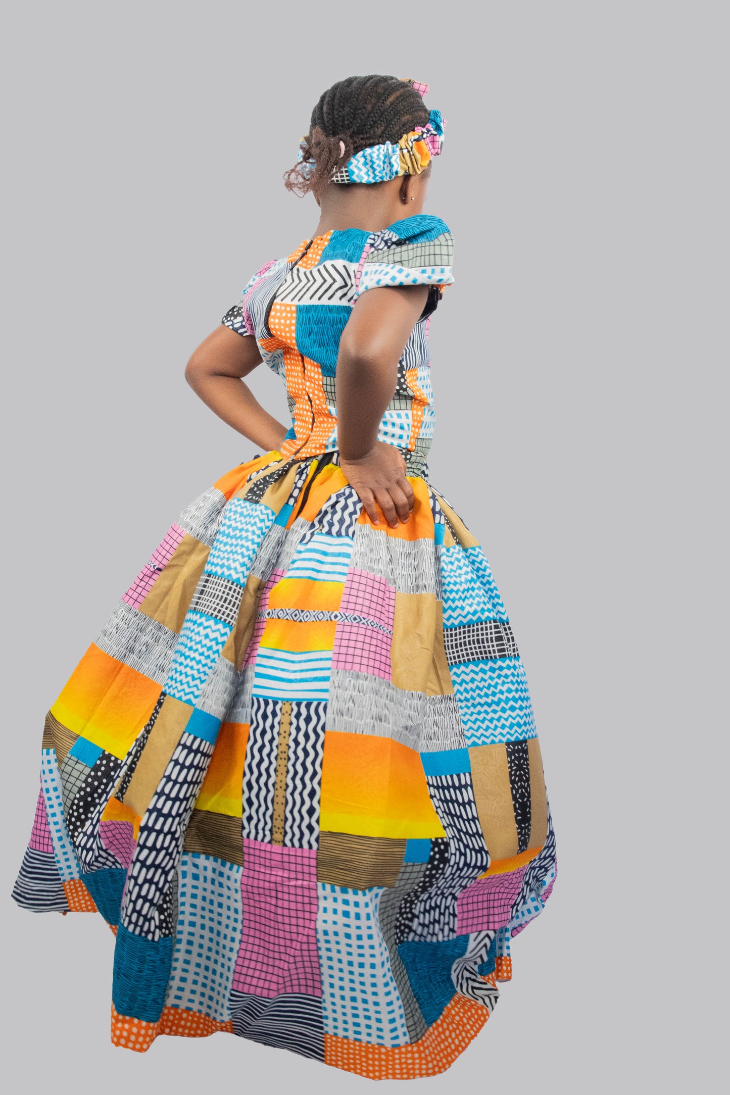 Nala 2 Piece Patchwork Ball Skirt And Blouse With Headband