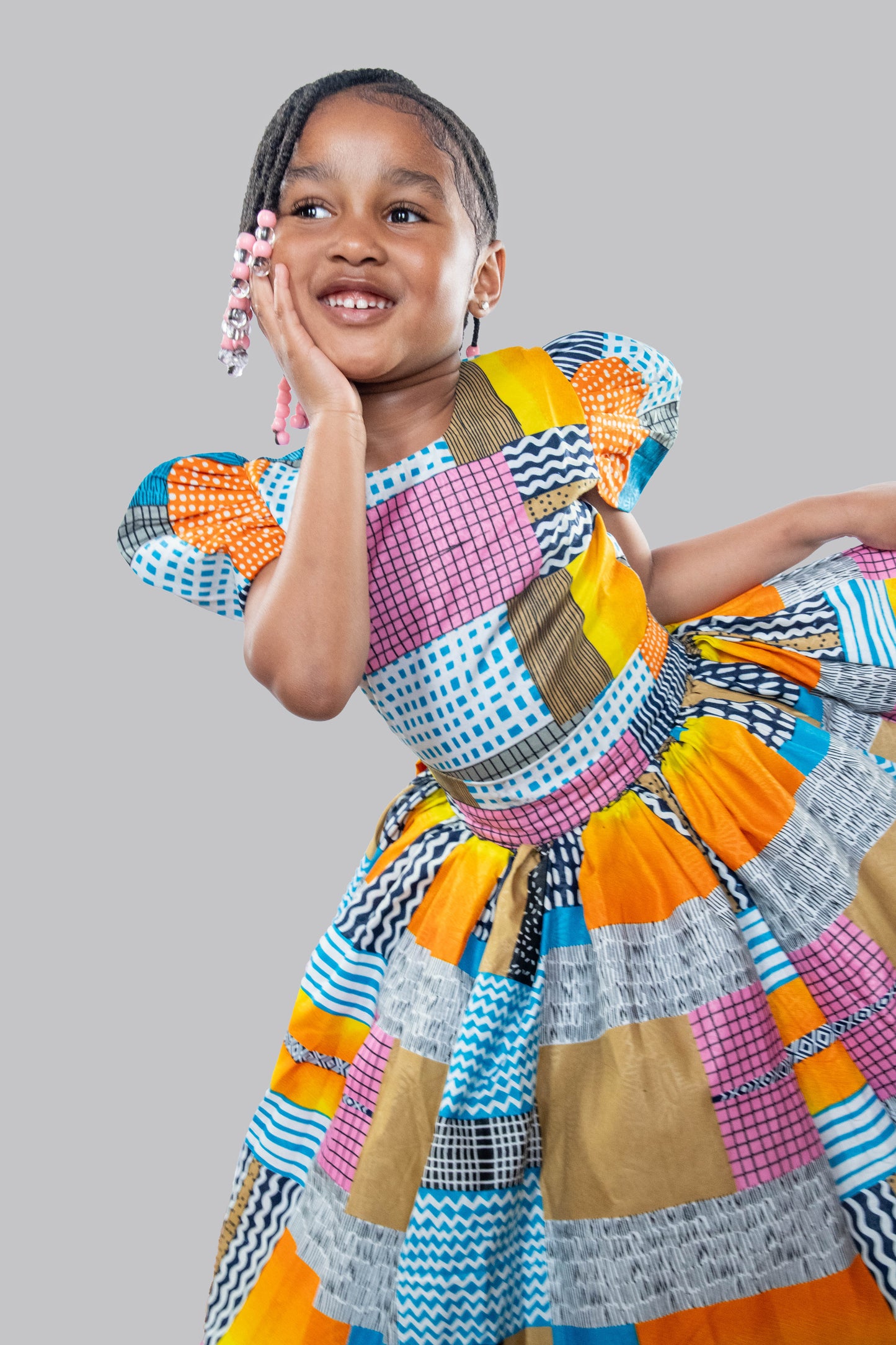 Nala 2 Piece Patchwork Ball Skirt And Blouse With Headband