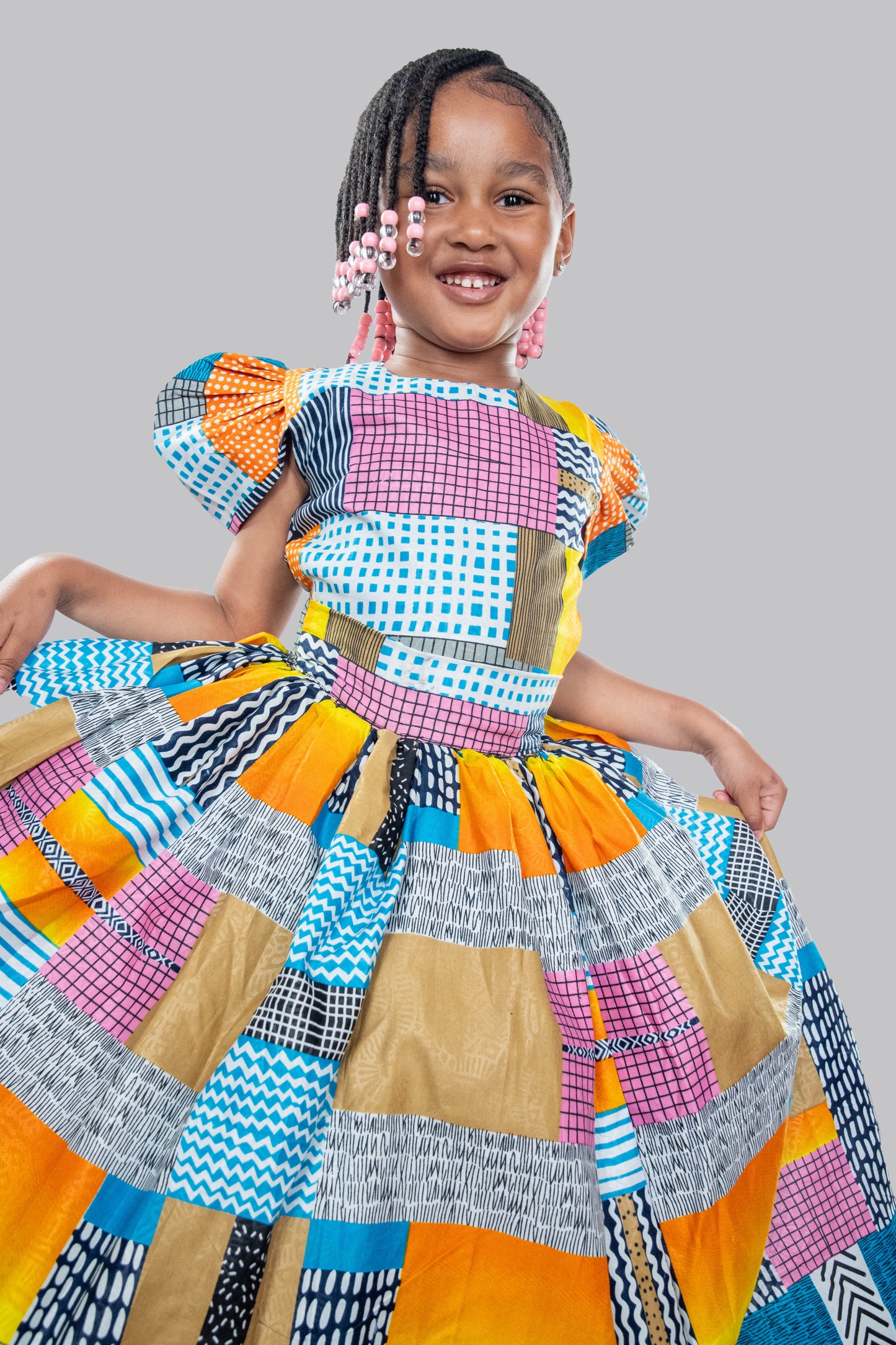 Nala 2 Piece Patchwork Ball Skirt And Blouse With Headband