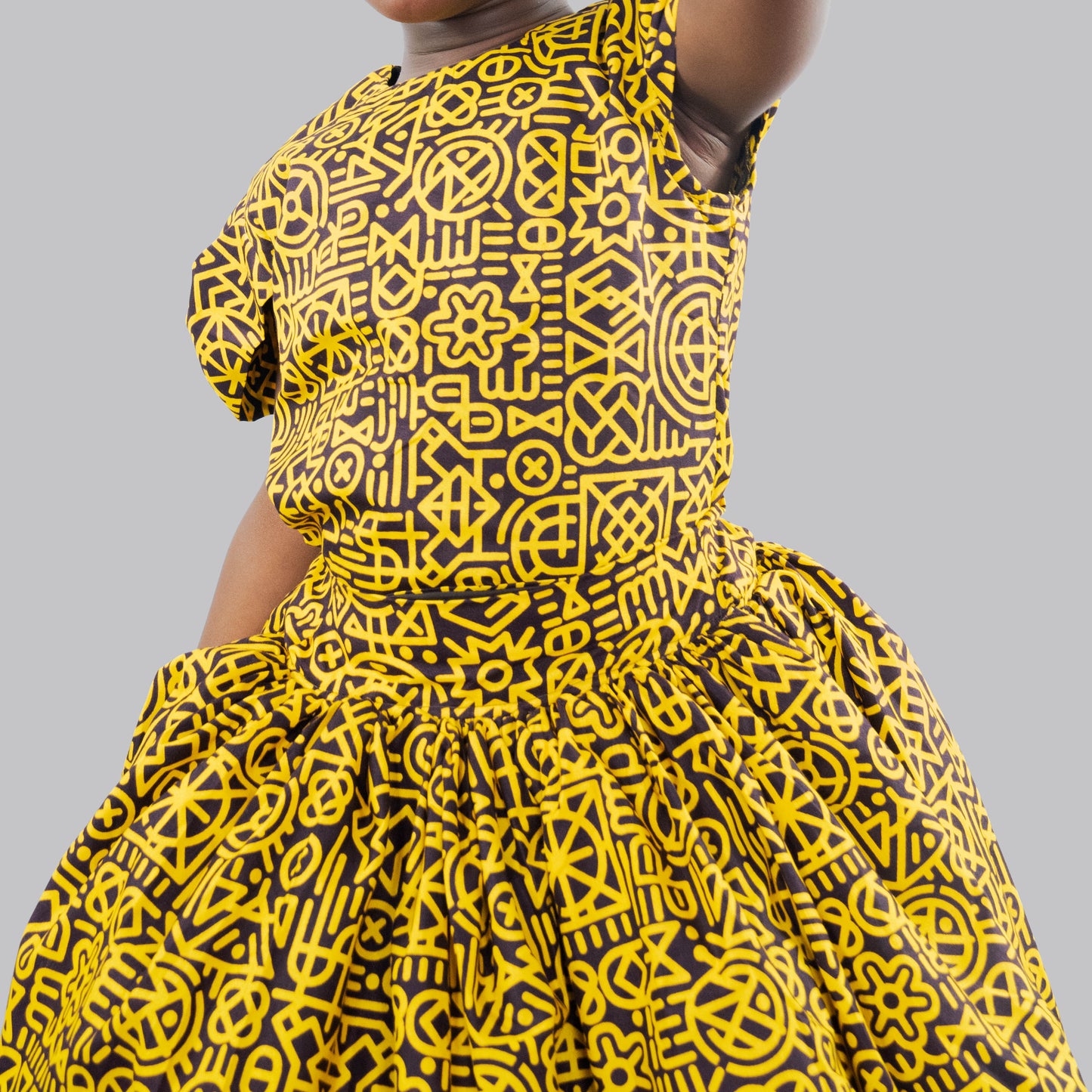 Bee 2 piece Yellow/black print maxi ball skirt and blouse