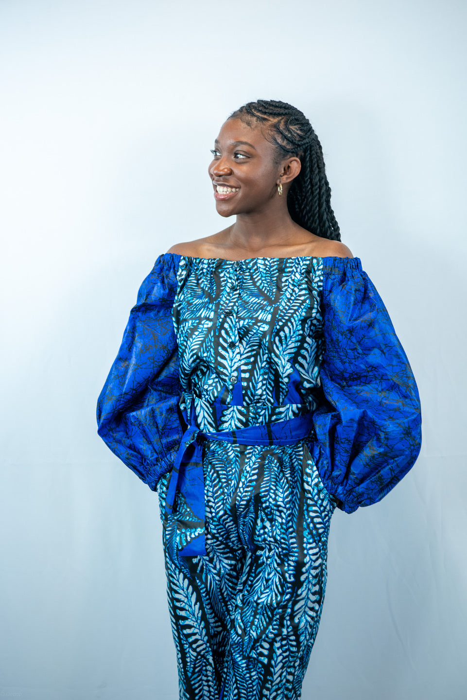 Amani Blue Print Midi wide Leg Trousers and Crop Top