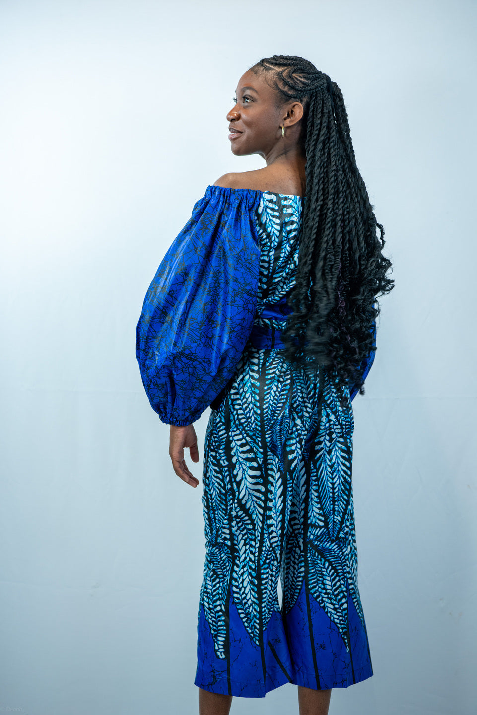 Amani Blue Print Midi wide Leg Trousers and Crop Top