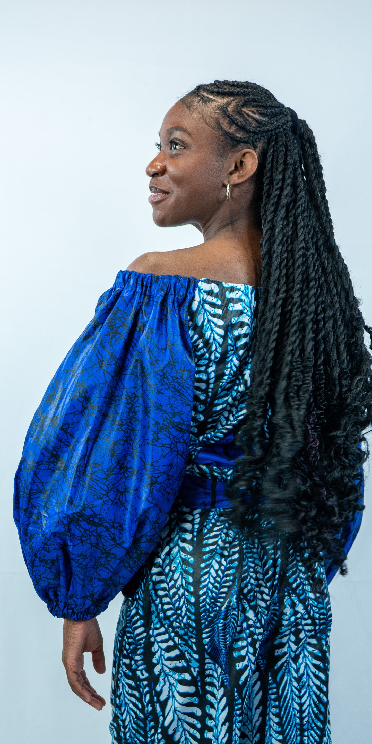 Amani Blue Print Midi wide Leg Trousers and Crop Top