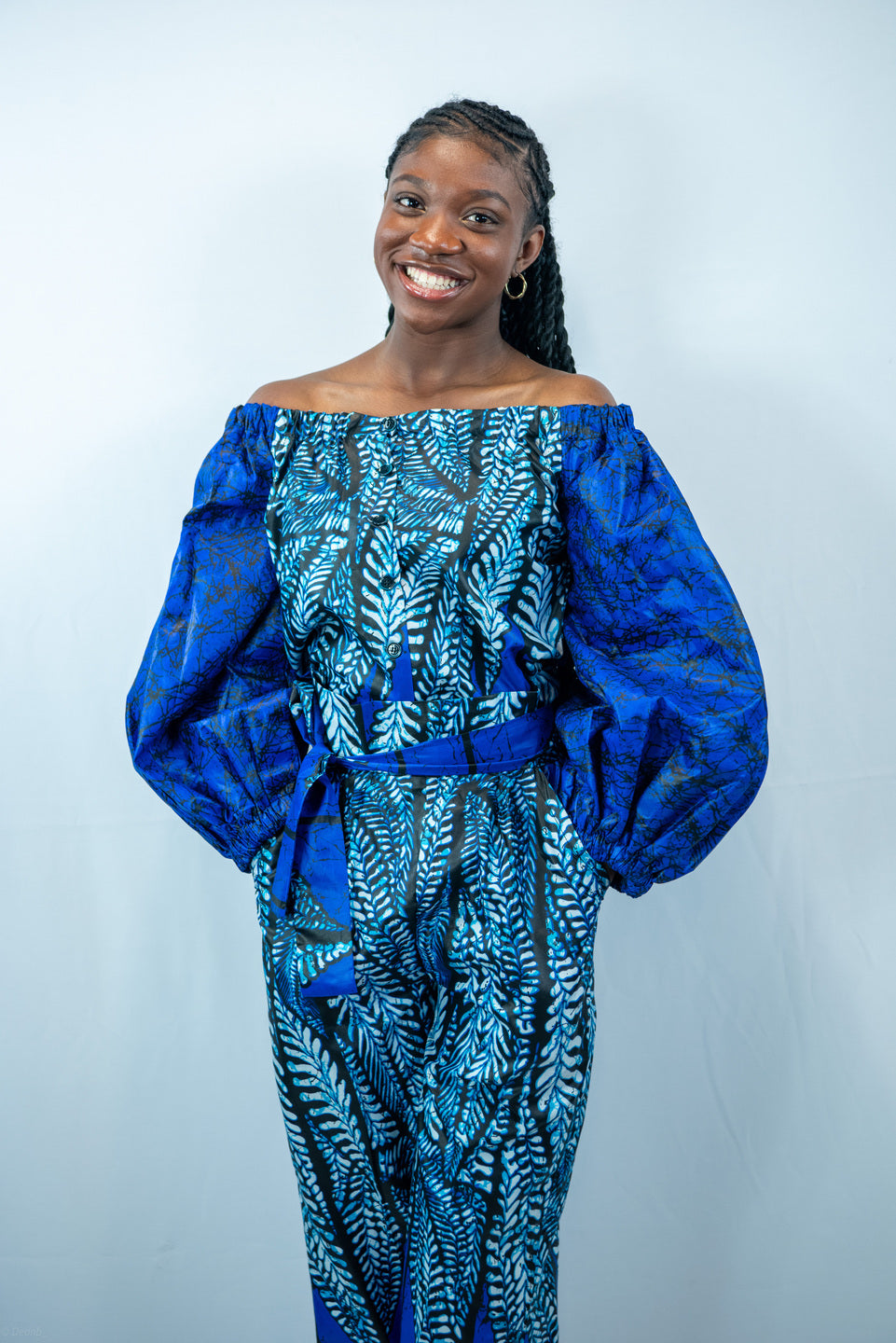 Amani Blue Print Midi wide Leg Trousers and Crop Top