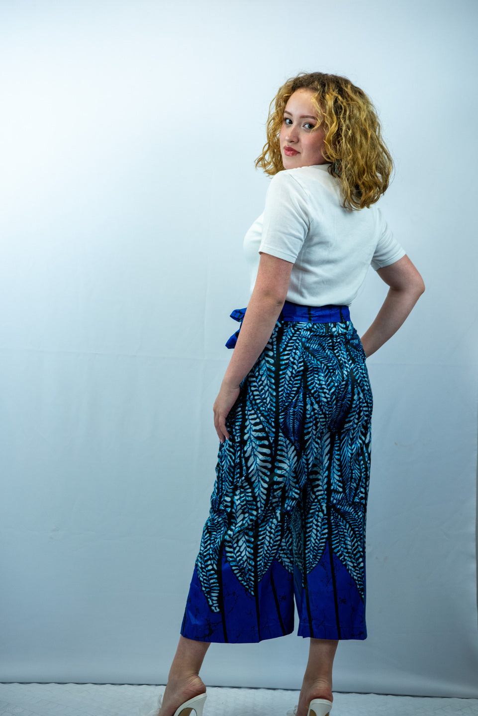 Amani Midi Blue Print Wide Leg Trousers