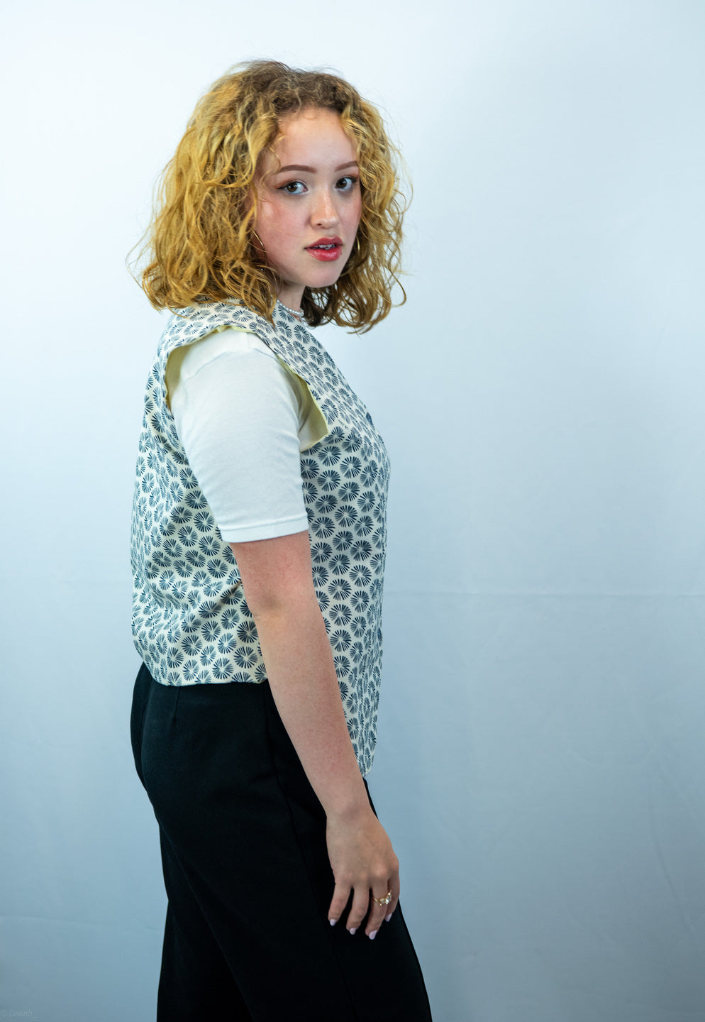 Gracia Black and White Print Waist Coat