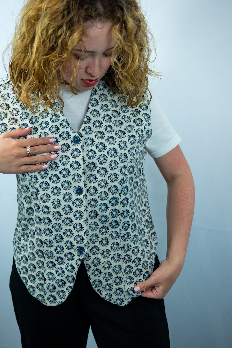 Gracia Black and White Print Waist Coat