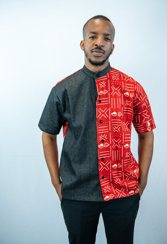 Imisi-C Henley Collar Half Patterned Shirt.