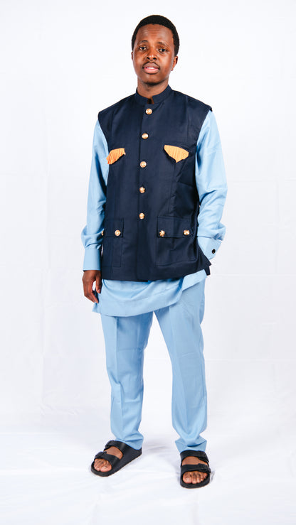 Tirzah 3-piece sky blue trouser, shirt, and vest