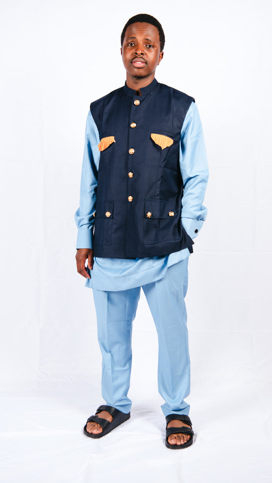 Tirzah 3-piece sky blue trouser, shirt, and vest