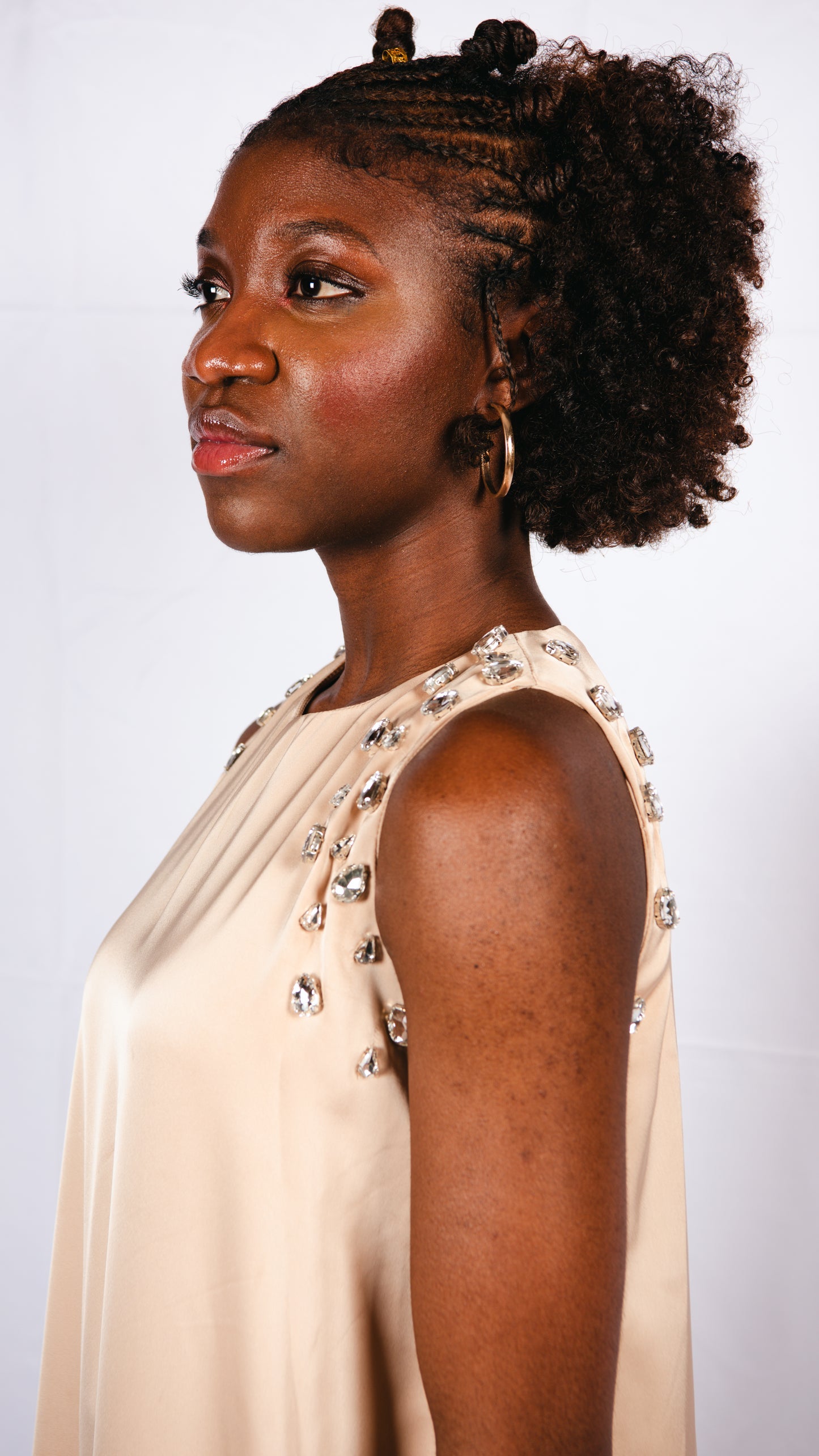 Hanameel beige maxi dress with fringe and rhinestones