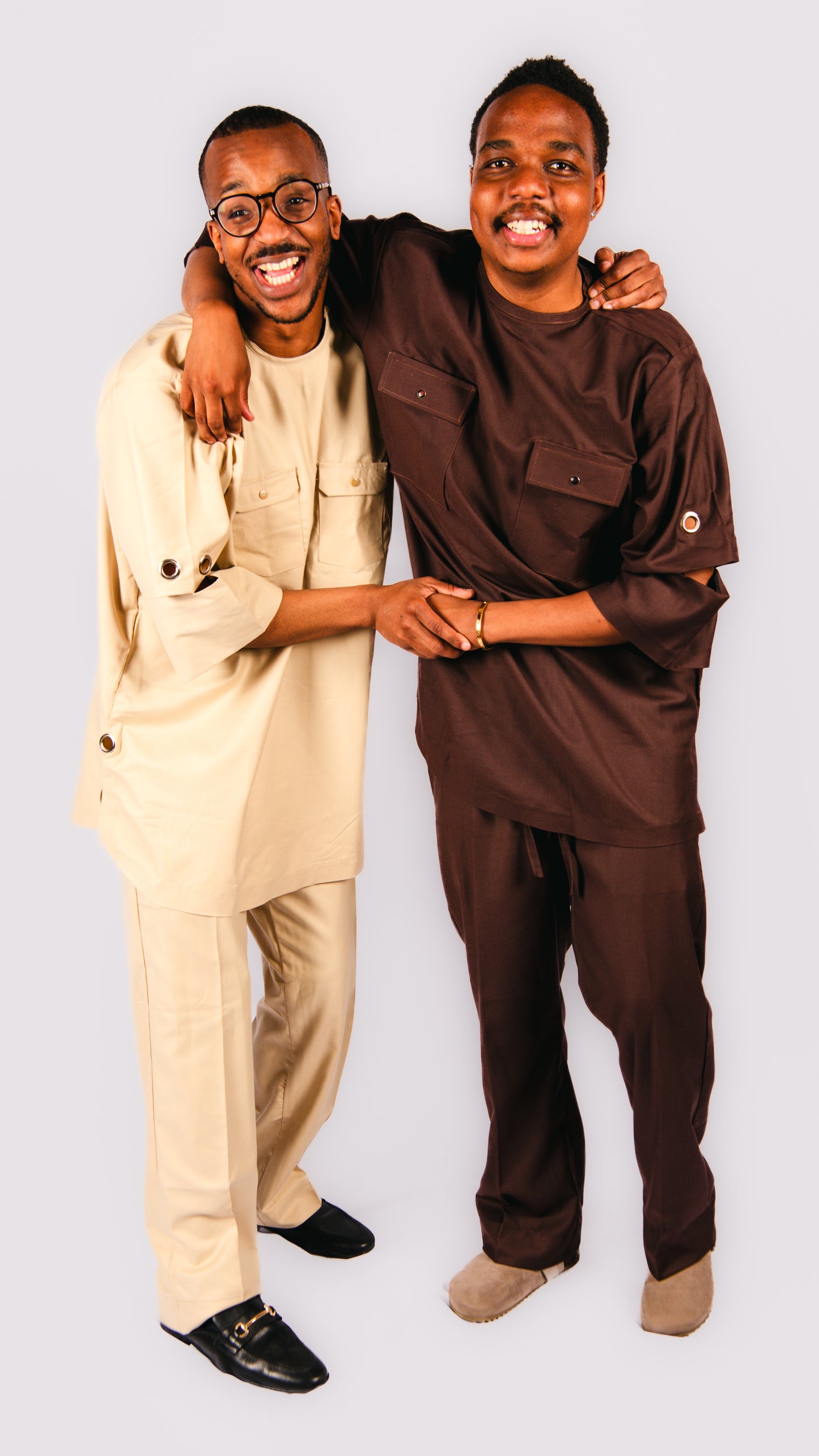 Manuél Beige 2 piece Trousers and Layered Top With Cut-out Sleeves