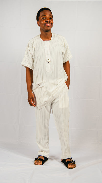 Yannick white/black stripped Trousers and Off shoulder Top