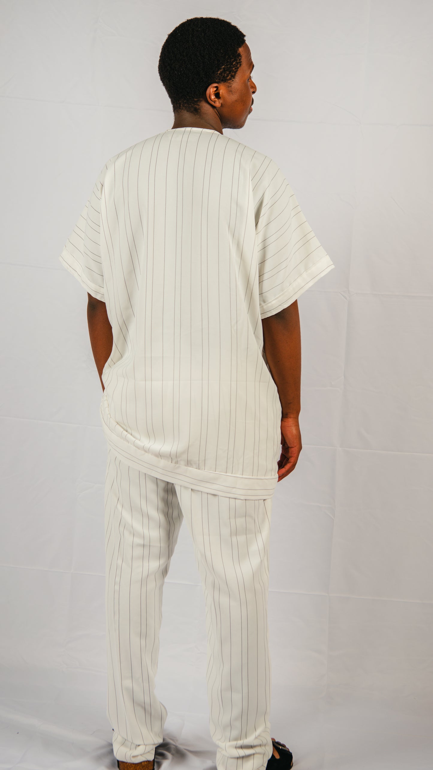 Yannick white/black stripped Trousers and Off shoulder Top