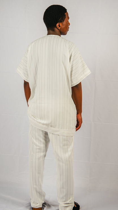 Yannick white/black stripped Trousers and Off shoulder Top