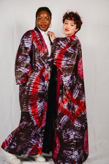 Anayah Red print Sleeveless Dress and Kimono