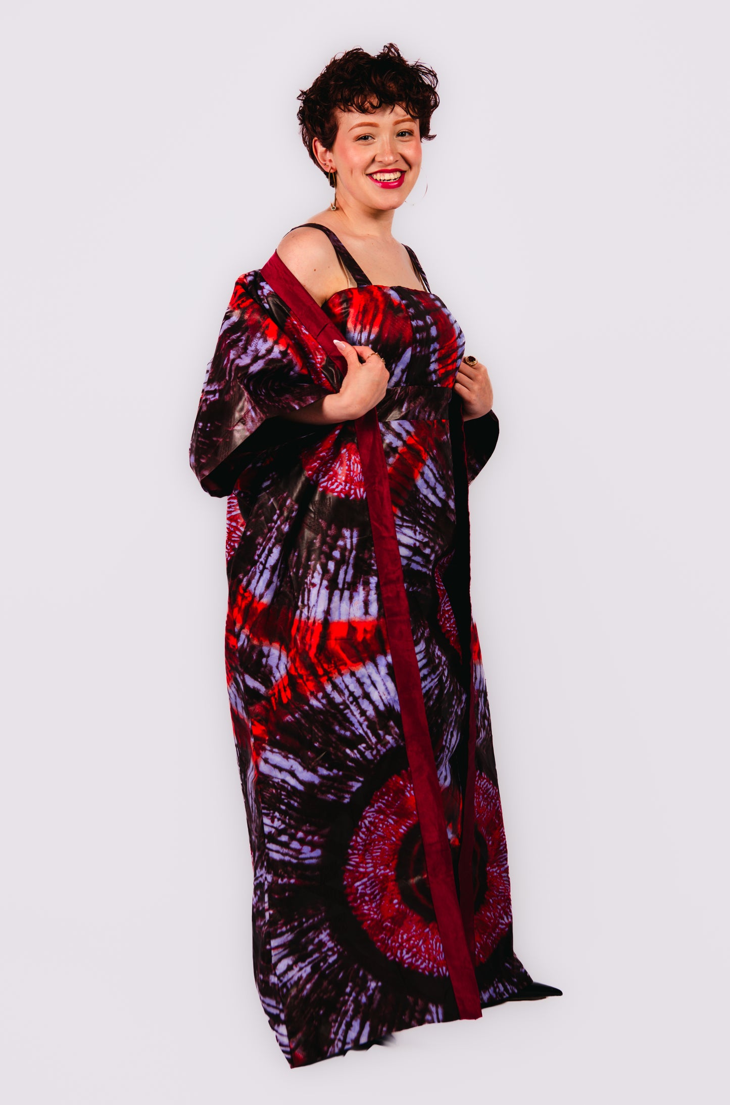Anayah Red print Sleeveless Dress and Kimono