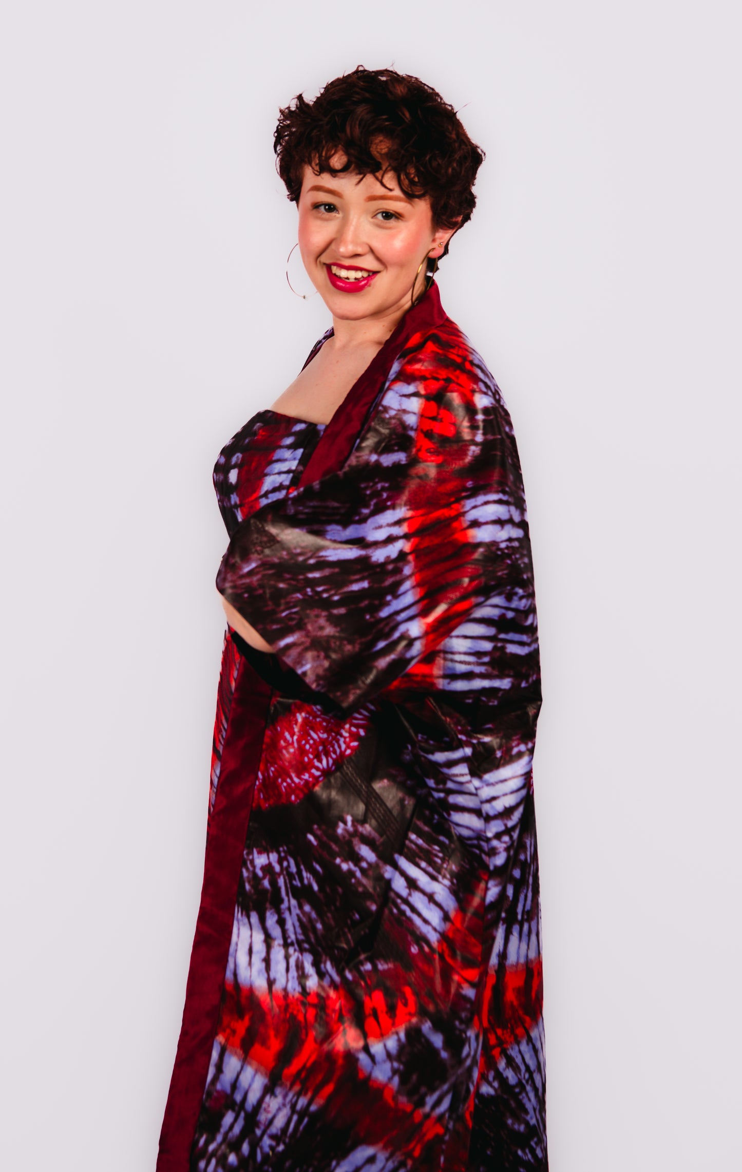 Anayah Red print Sleeveless Dress and Kimono