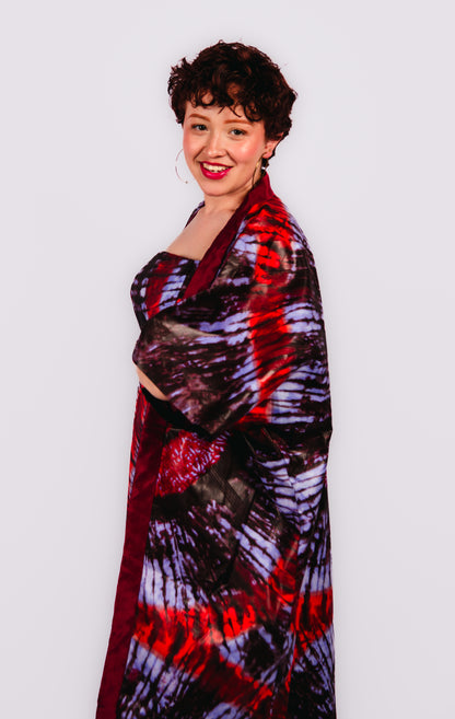Anayah Red print Sleeveless Dress and Kimono