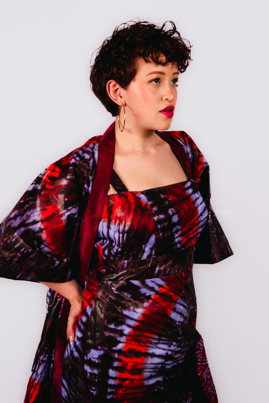 Anayah Red print Sleeveless Dress and Kimono