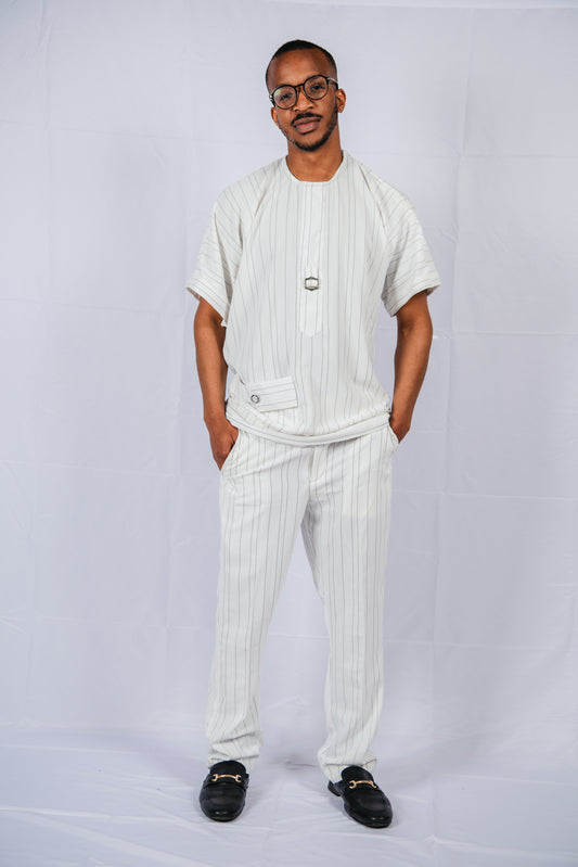 Yannick white/black stripped Trousers and Off shoulder Top