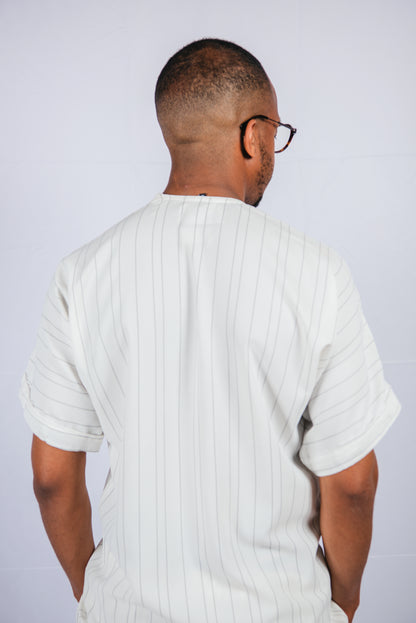 Yannick white/black stripped Trousers and Off shoulder Top