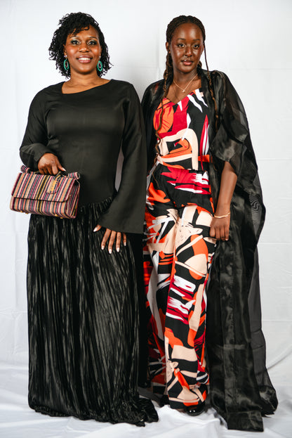 Nasya Pleated Black Maxi dress with Asymmetrical Neck Shape