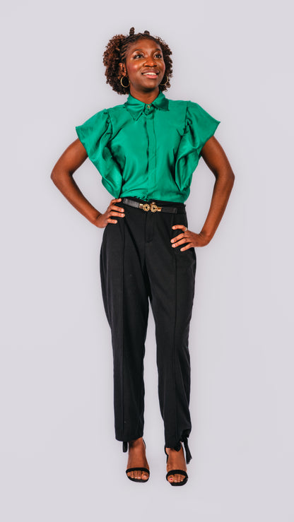 Tiara Ruffled Sleeves Shirt- Green